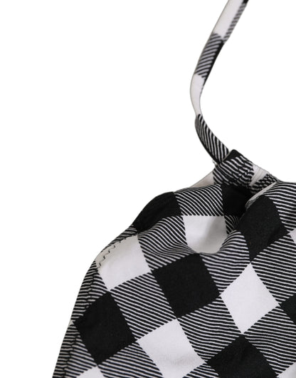 Black White Checkered Halter Beachwear Bikini Top