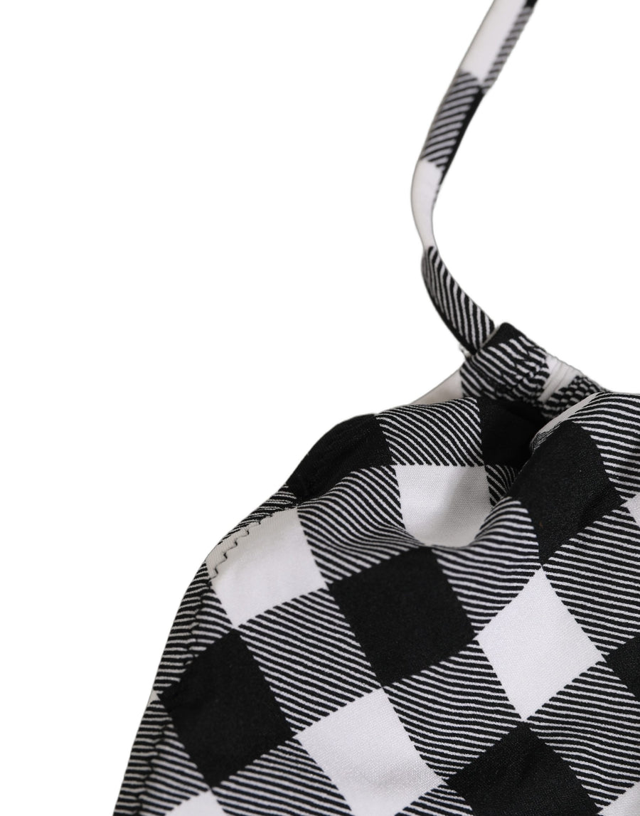 Black White Checkered Halter Beachwear Bikini Top