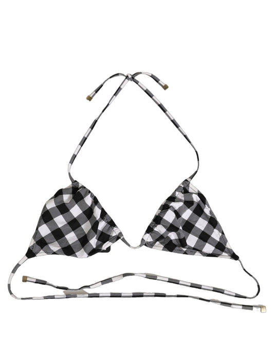 Black White Checkered Halter Beachwear Bikini Top