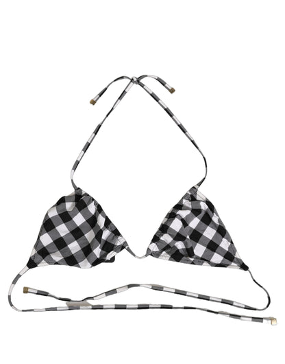 Black White Checkered Halter Beachwear Bikini Top