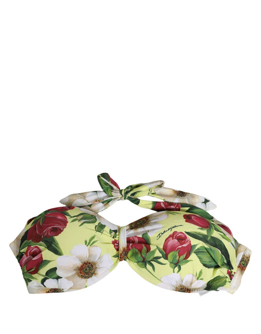 Yellow Floral Halter Nylon Beachwear Bikini Top
