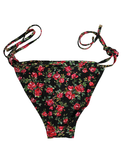 Black Floral Print Nylon Beachwear Bikini Bottom