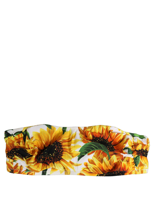 White Sunflower Print Bandeau Beachwear Bikini Top
