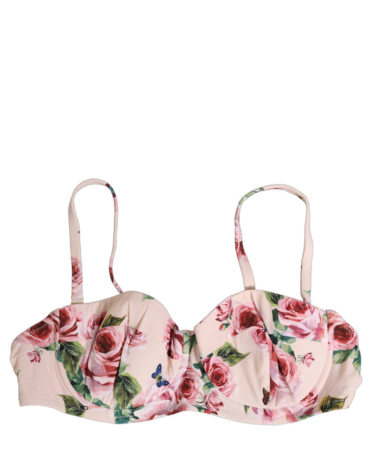 Pink Floral Print Underwire Beachwear Bikini Top