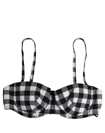 Black White Gingham Check Beachwear Bikini Top