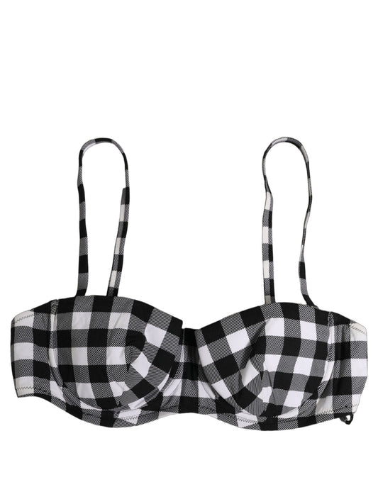 Black White Gingham Check Beachwear Bikini Top