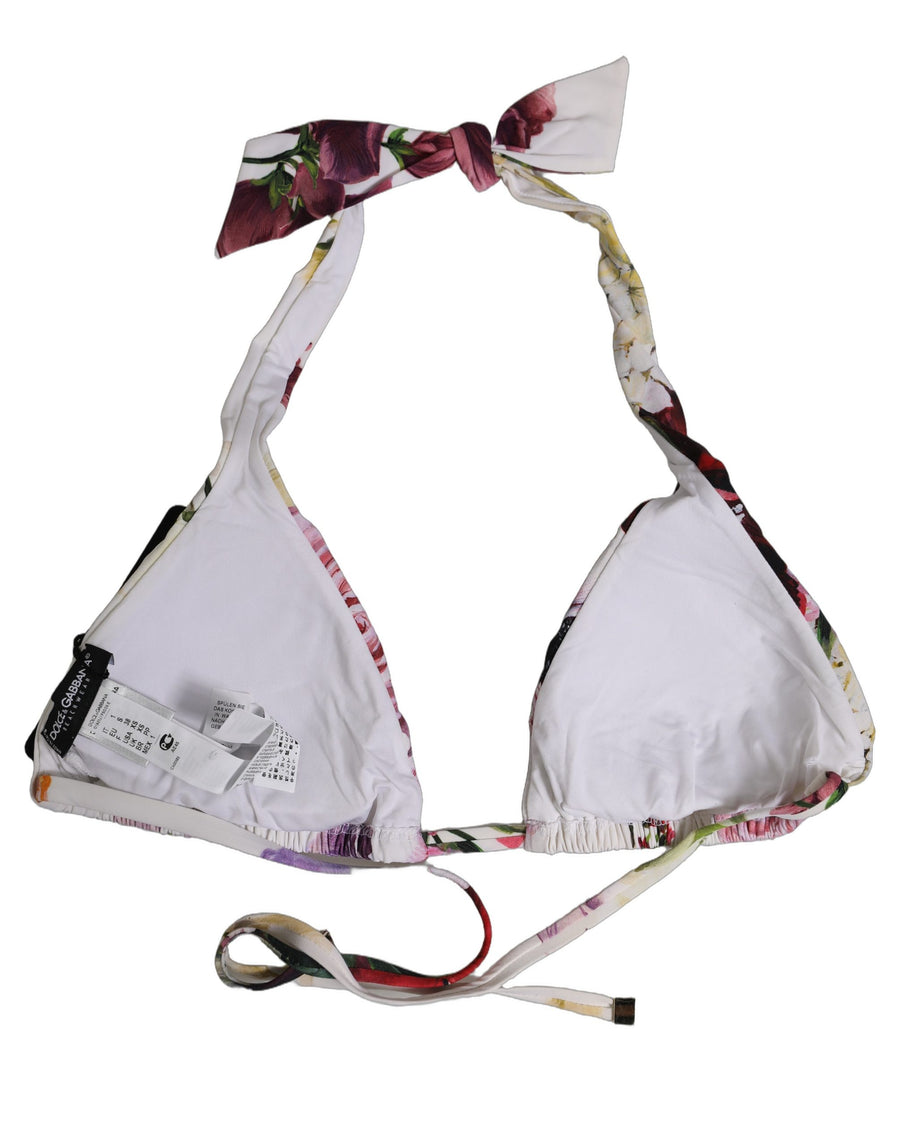 White Floral Print Triangle Beachwear Bikini Top