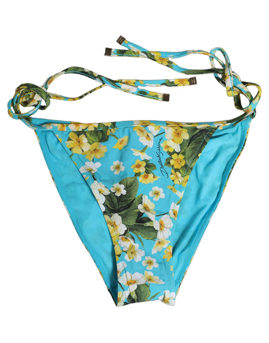 Blue Floral Print Nylon Beachwear Bikini Bottom