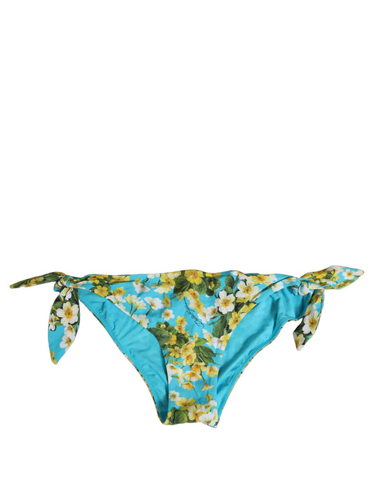 Blue Floral Print Nylon Beachwear Bikini Bottom