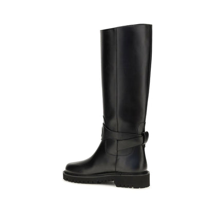 Black Calf Leather Bos Taurus Flat Boots