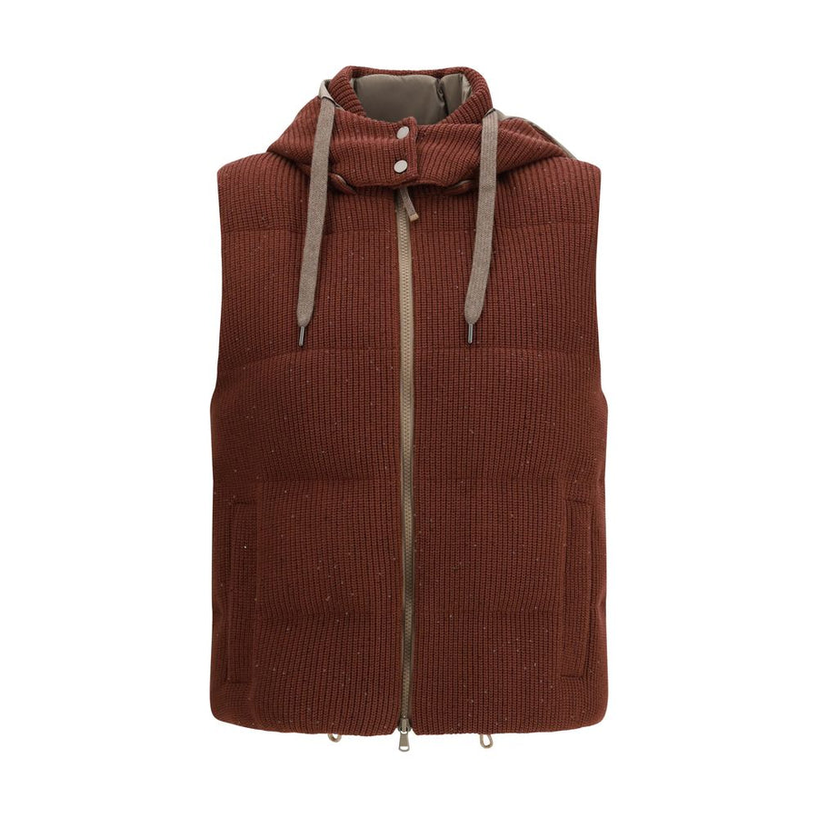 Brown Cotton Sleeveless Jacket