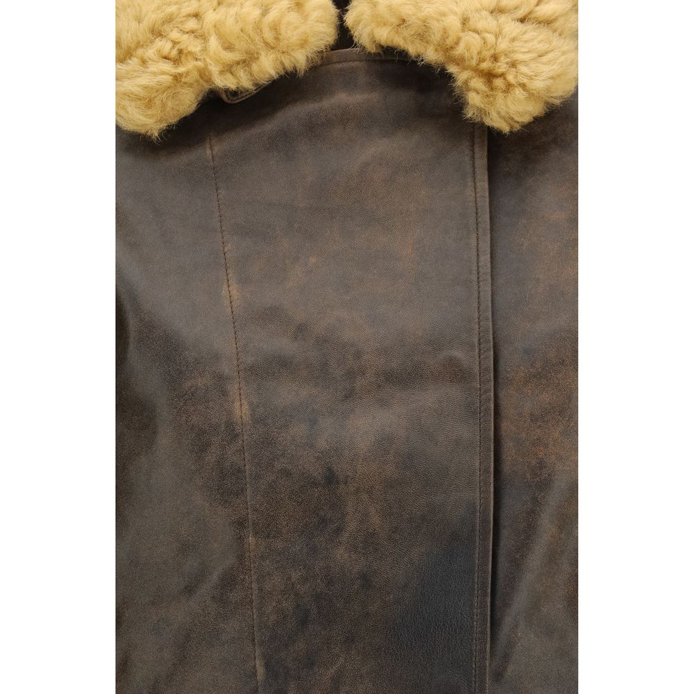 Brown Lamb Ovis Aries Aries Leather Jacket