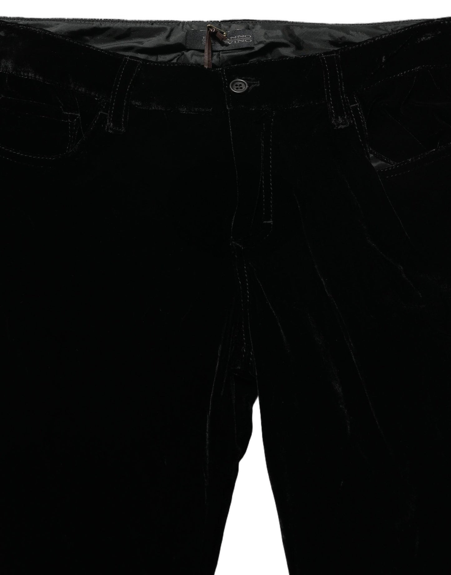 Black Viscose Blend Velvet Slim Fit Pants