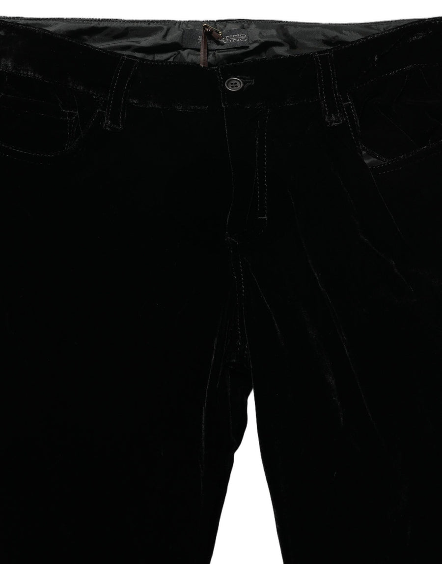 Black Viscose Blend Velvet Slim Fit Pants