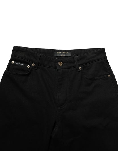 Black Cotton Stretch Straight Denim Jeans