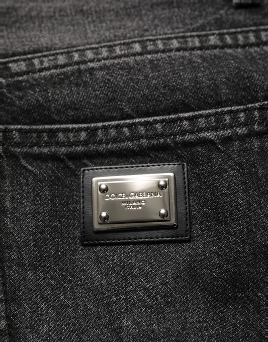 Black Cotton Stretch Straight Denim Jeans