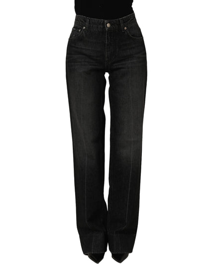 Black Cotton Stretch Straight Denim Jeans