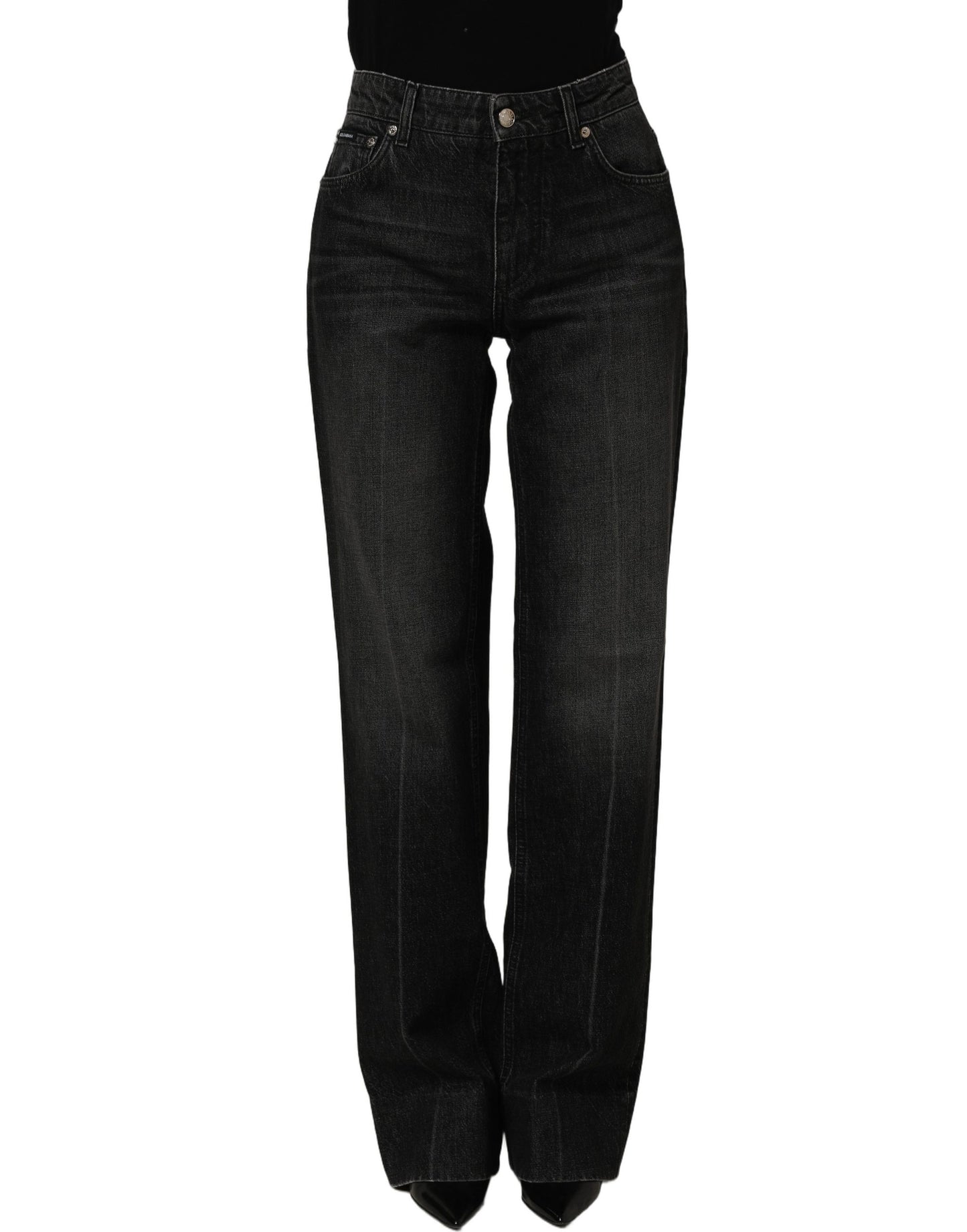 Black Cotton Stretch Straight Denim Jeans