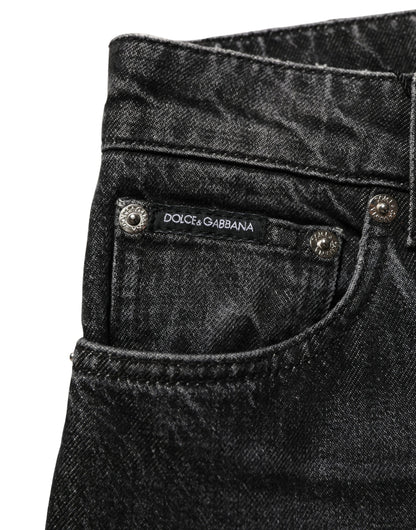 Black Cotton Stretch Straight Denim Jeans