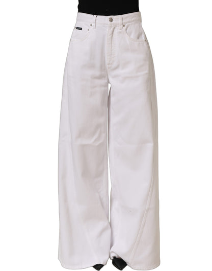 White Cotton Stretch Wide Leg Denim Jeans