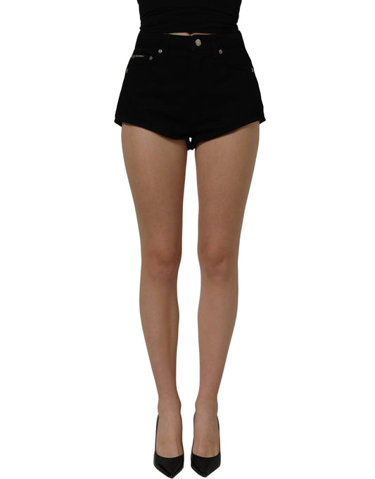 Dark Gray Cotton Mid Rise Denim Hot Pants Shorts