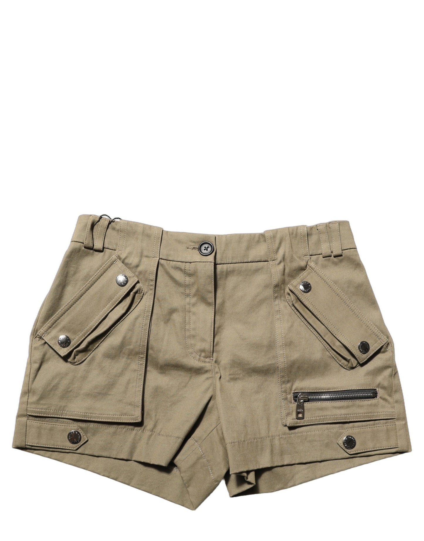 Green Cotton Mid Rise Cargo Hot Pants Shorts