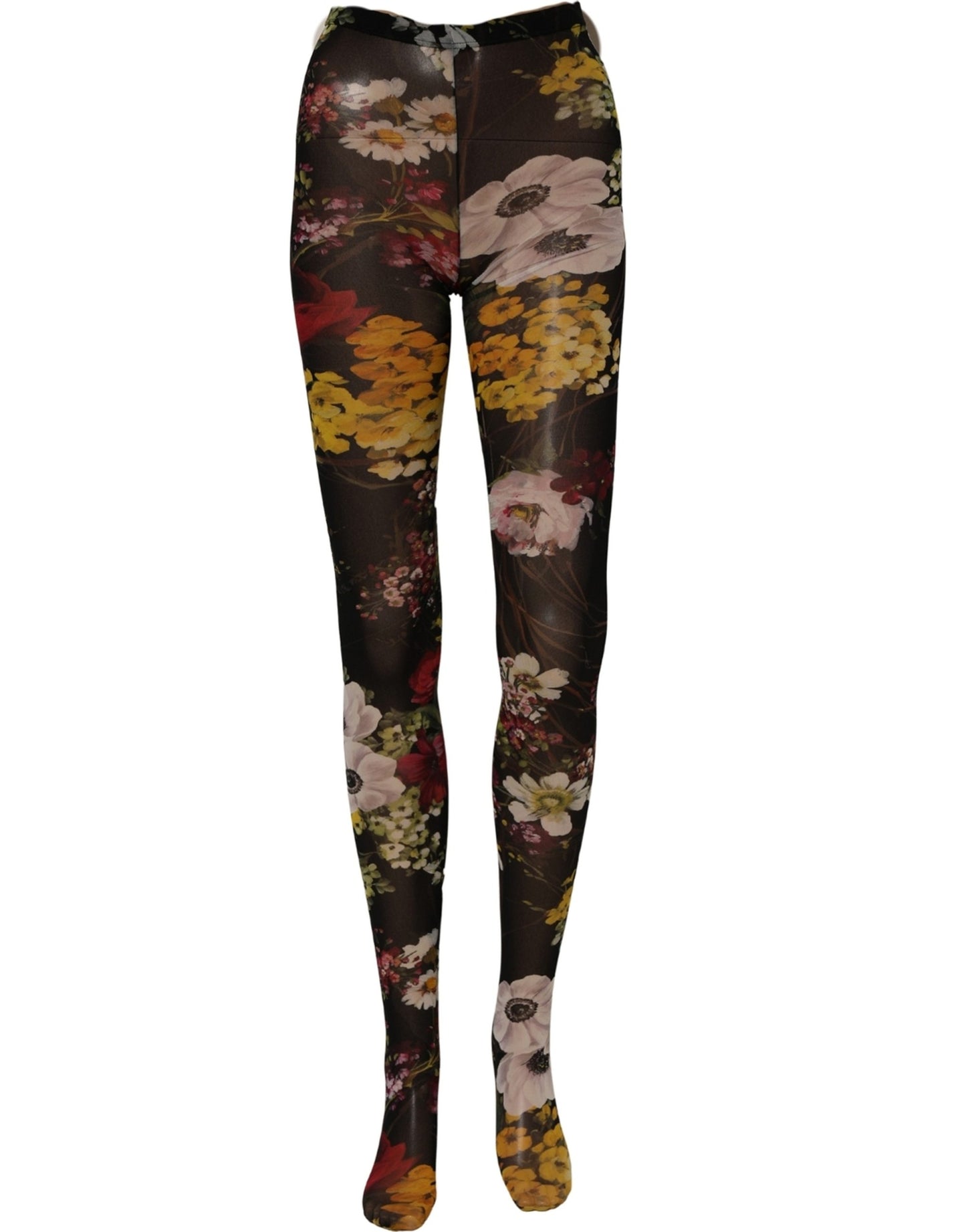 Black Nylon Floral Print Tights Stockings Socks