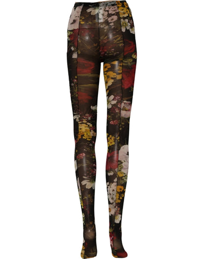 Black Nylon Floral Print Tights Stockings Socks