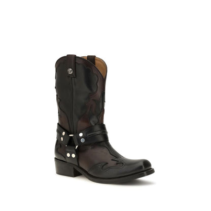 Black Calf Leather Bos Taurus Ankle Boots