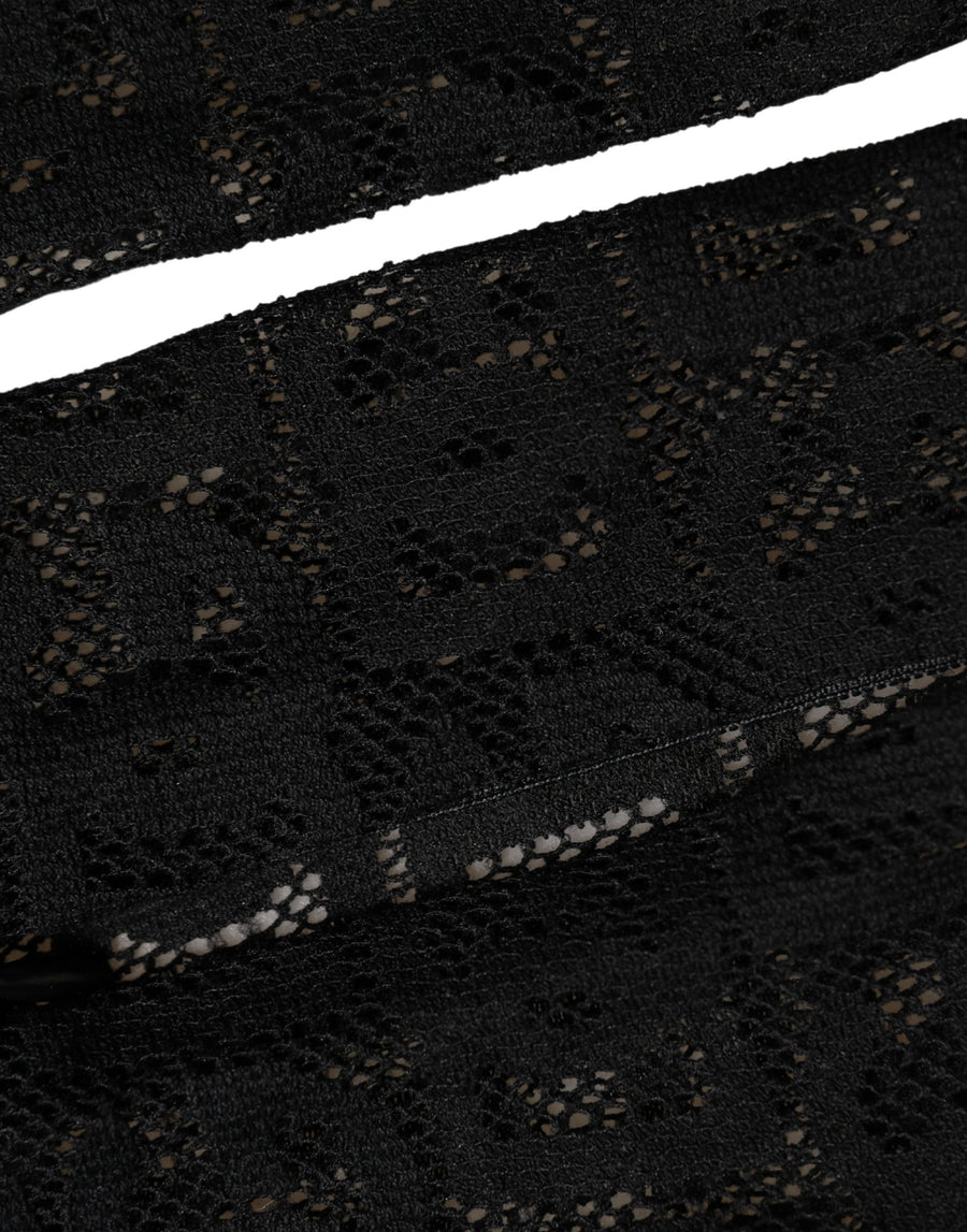 Black DG Logo Sheer Nylon Thigh High Socks