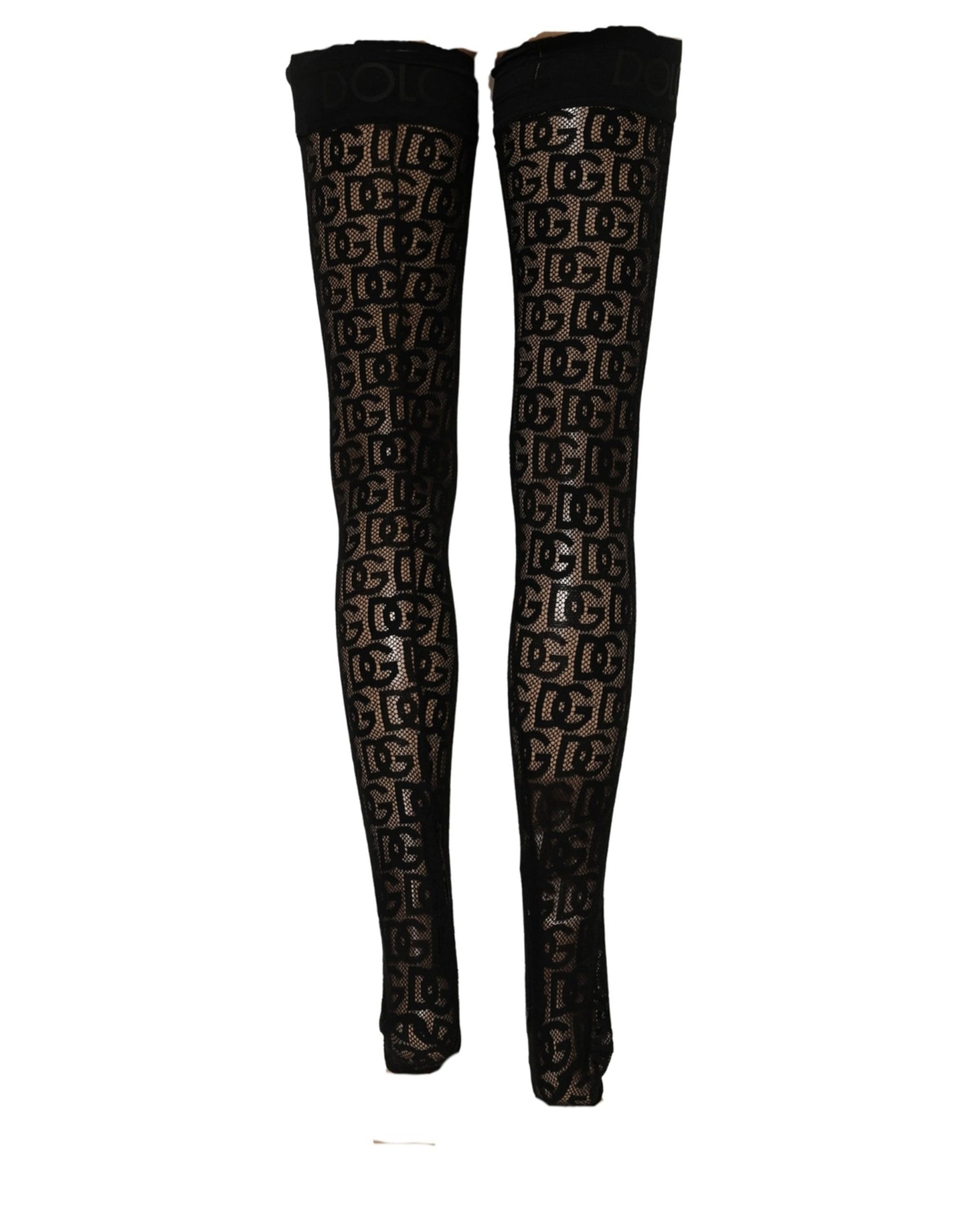 Black DG Logo Sheer Nylon Thigh High Socks
