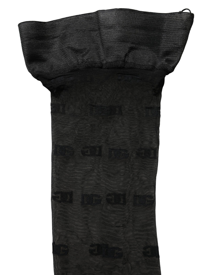 Black Sheer Logo Monogram Tights Stockings Socks