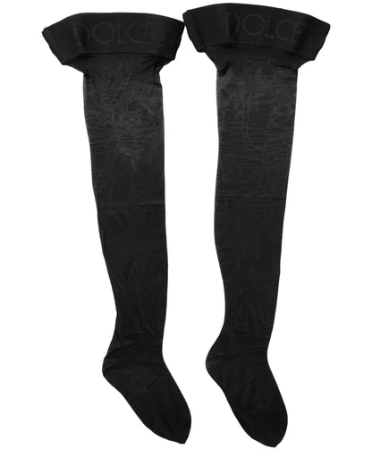 Black Nylon Logo Calf Long Women Accessory Socks