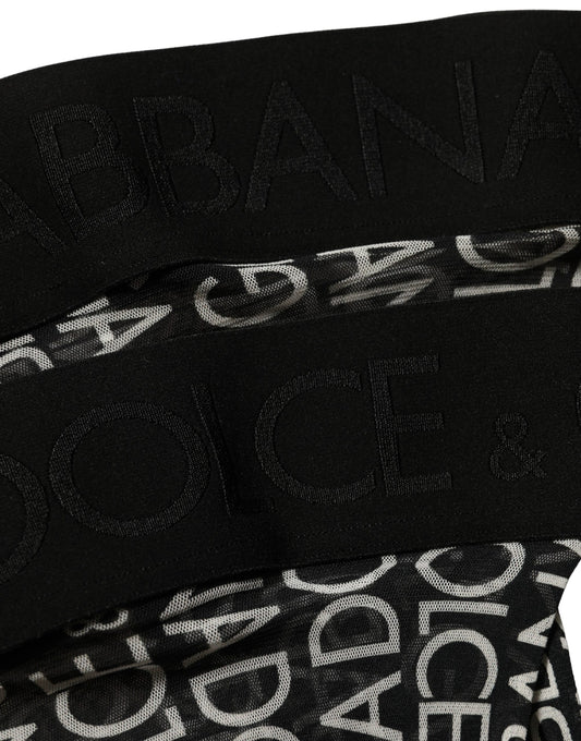 Black Sheer Logo Monogram High Stockings Socks