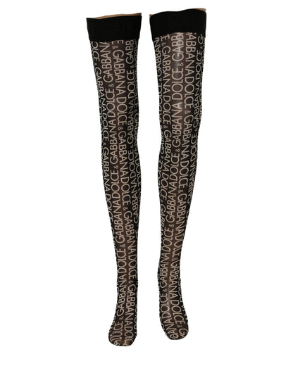 Black Sheer Logo Monogram High Stockings Socks
