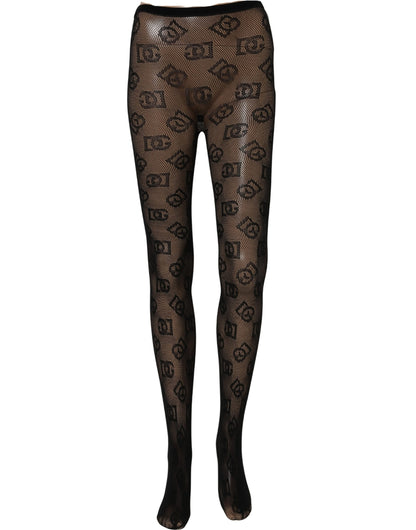 Black All Over Print Sheer Stretch Tights Socks