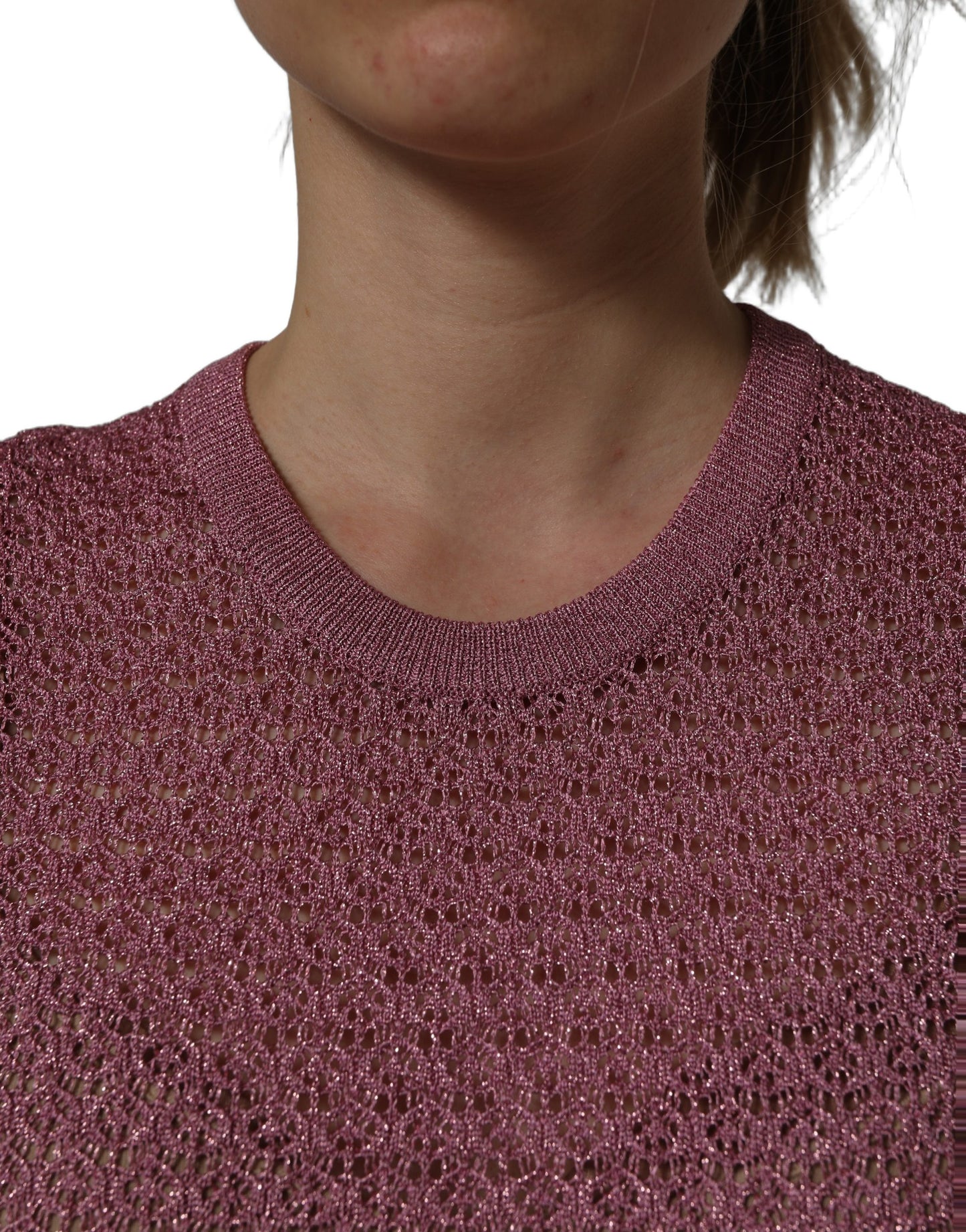 Pink Sheer Mesh Crew Neck Sleeveless Tank Top