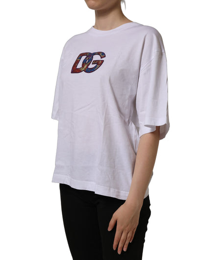 White Logo Patch Cotton Crew Neck T-shirt