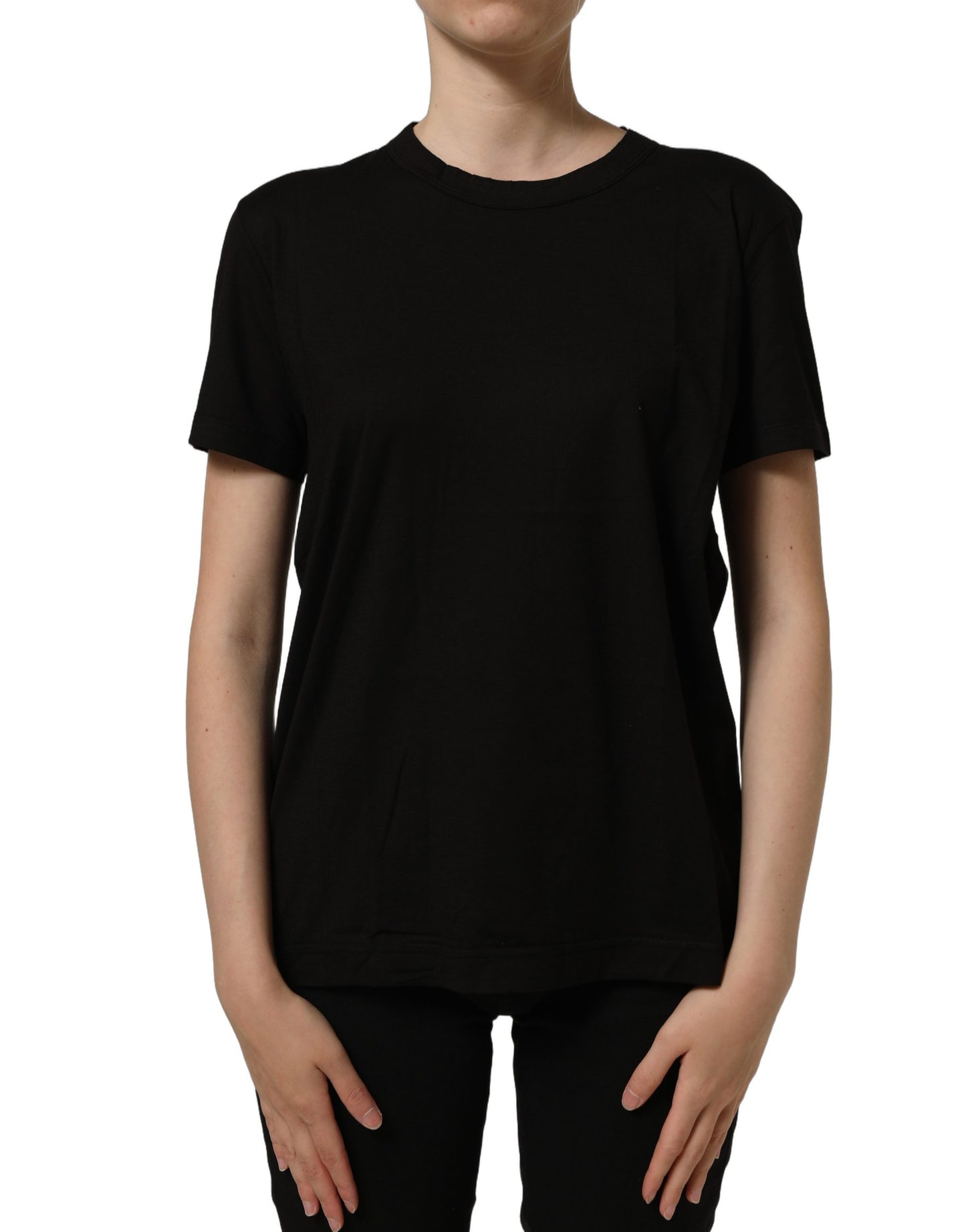 Black Cotton Crew Neck Short Sleeves T-shirt