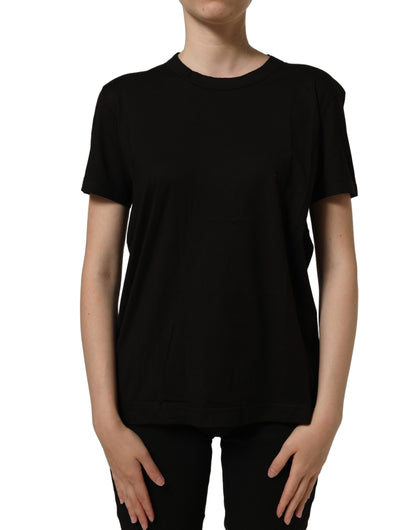 Black Cotton Crew Neck Short Sleeves T-shirt