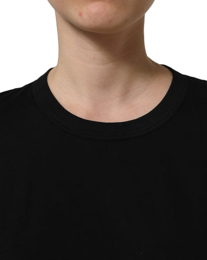Black Cotton Crew Neck Short Sleeves T-shirt