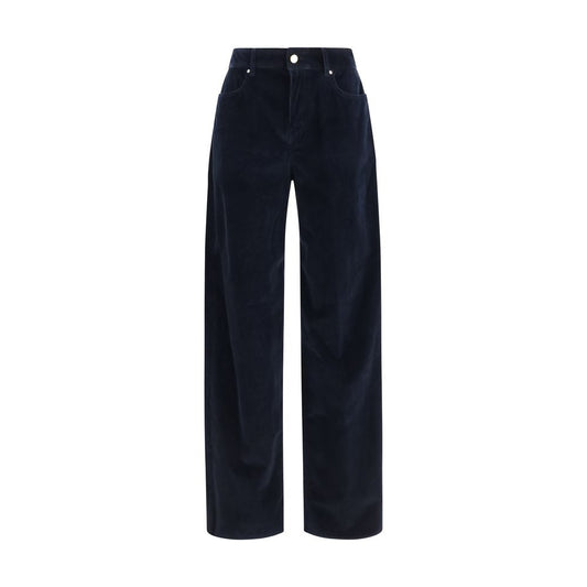 Blue Cotton Casual Pants