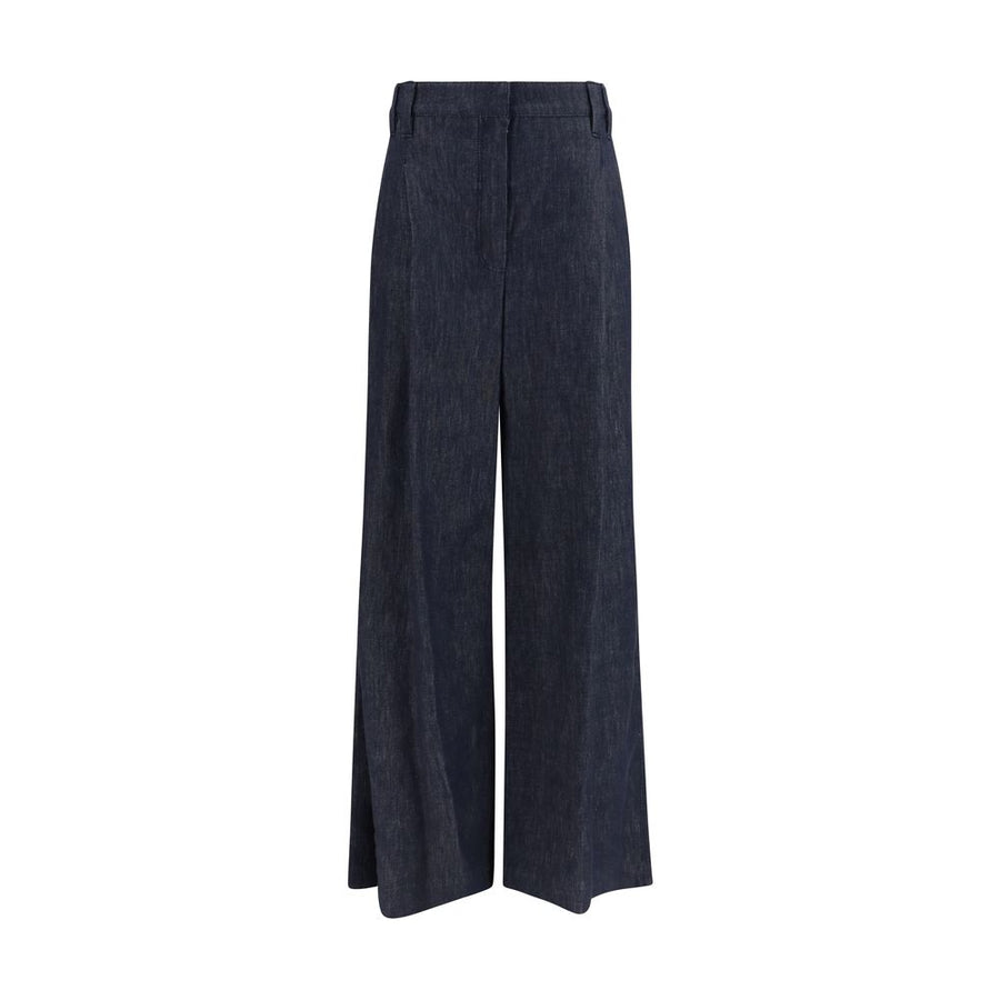 Blue Cotton Casual Pants