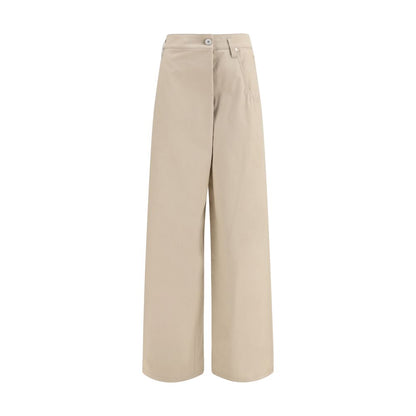 Beige Cotton Casual Pants