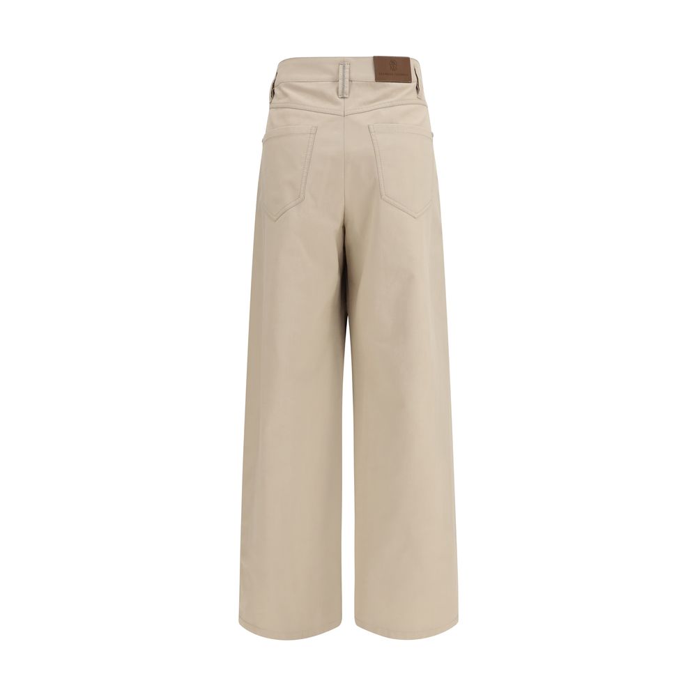 Beige Cotton Casual Pants