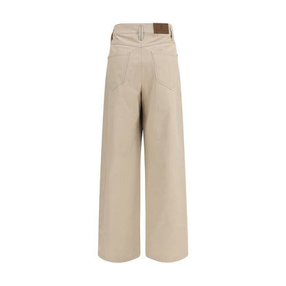 Beige Cotton Casual Pants