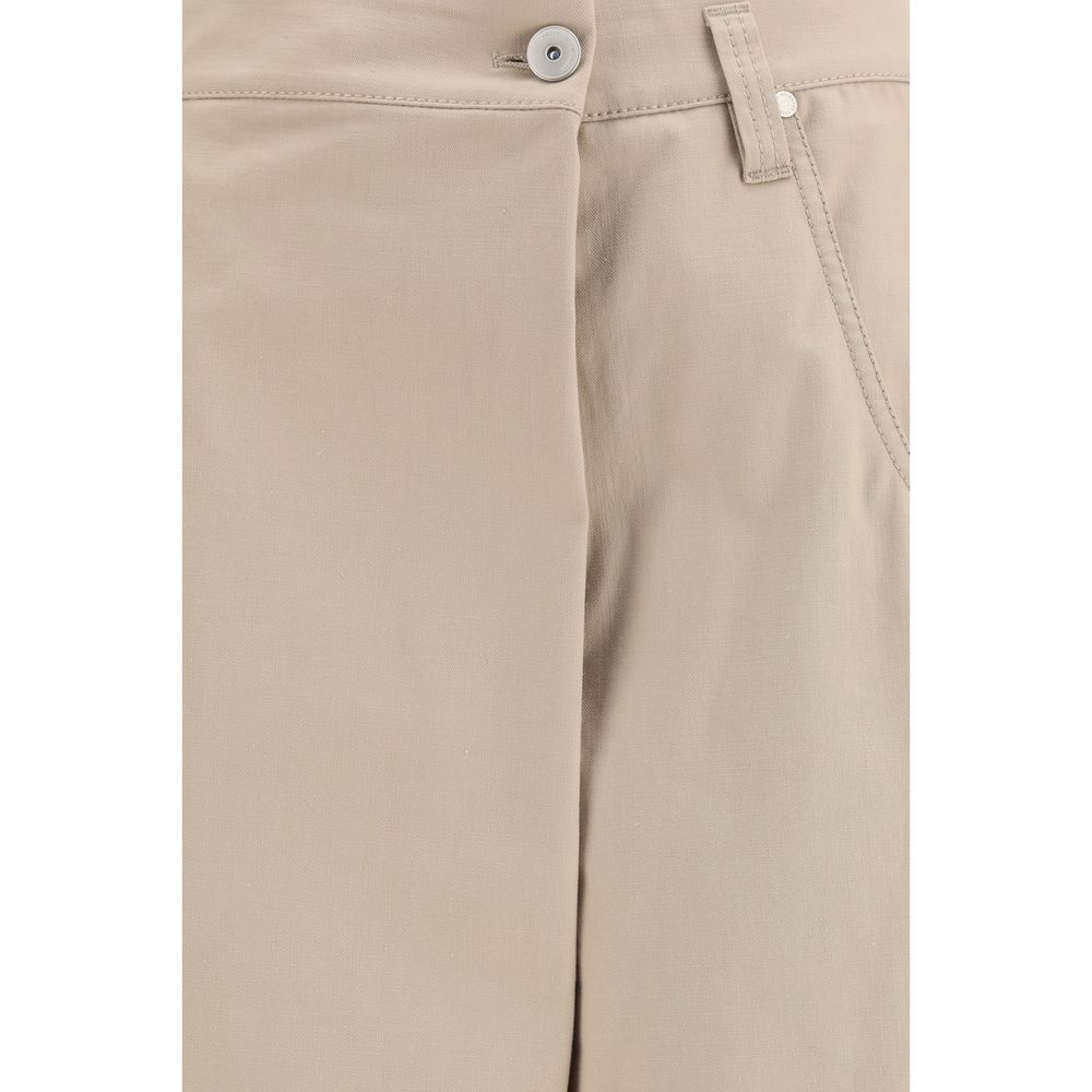 Beige Cotton Casual Pants