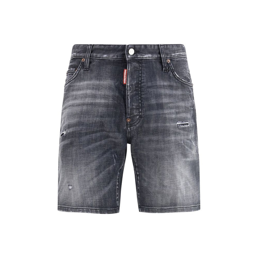 Black Cotton Bermuda Shorts