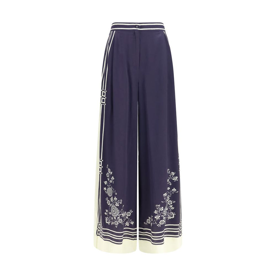 Blue Silk Casual Pants