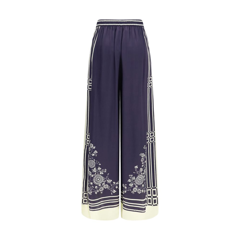 Blue Silk Casual Pants